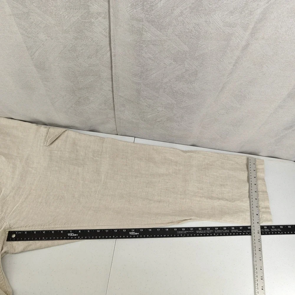 Caribbean Cargo Pants Mens 46x32 Beige 100% Linen Drawstring Tropical Vacation